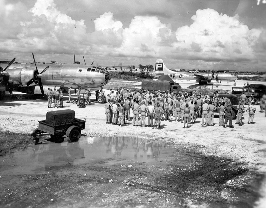 Gen. Spaatz Arrives for Send-off of Enola Gay on Tinian Island - 1945